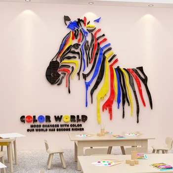 Naujas atvykimo Animacinių filmų zebra 3D Akrilo sienų lipdukai vaikų kambario kambarį 