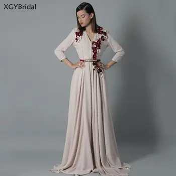 Naujas caftan Vakaro Suknelės 2021 V Kaklo Gėlės arabų Musulmonų ypatinga Proga-Suknelė Vakare Šalies Chalatai Платье вечернее
