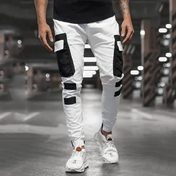 Nauji vyriški Šoninės Kišenės Krovinių Haremo Kelnės Juodos Juostelės Hip-Hop Atsitiktinis Vyras Poilsiu Kelnės Mados Atsitiktinis Streetwear Kelnės