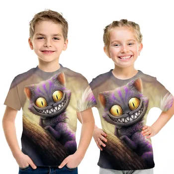 Nd mados džinsus kankina spalva gyvūnų kačių vaikai marškinėliai vasaros 3D atspausdintas cute kačių berniukas mergaitė round-collar 4t-14t vaikai Marškinėlius