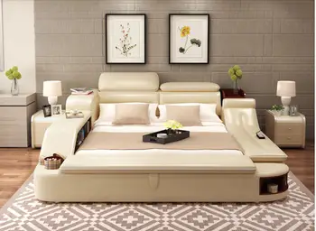 Nekilnojamojo natūralios odos lova rėmo masažas Minkštos Lovos Namų Miegamojo Baldai camas šviečia muebles de dormitorio yatak mobilya quarto statymas