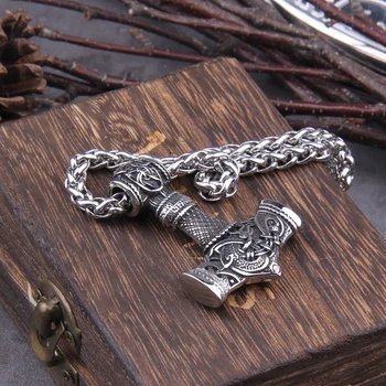 Nerūdijančio Plieno Thor ' s Hammer Karoliai Vikingų Drakonas Karoliai Vyrams Papuošalai Talismanas su medinėje dėžutėje kaip dovaną