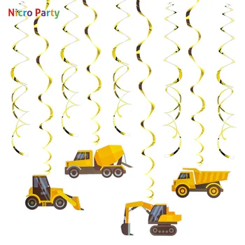 Nicro PVC Geltona Ekskavatorius Krautuvas Temą Vaikų Gimtadienio Ornamentų Spiralės 