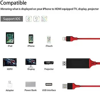 Nuo Žaibo HDMI Suderinama su Telefonas HDMI Adapterio Kabelis, Skaitmeninį AV Adapterį 1080p HD TV Jungties Laidas