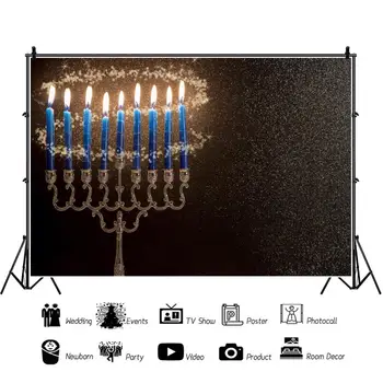 Nuotrauka Fone Laimingas Hanukkah Festivalių Žvakė Menorah Tamsiai Polka Dot Bokeh Šviesos Šalis, Nuotraukų Foną, Photocall Photostudio