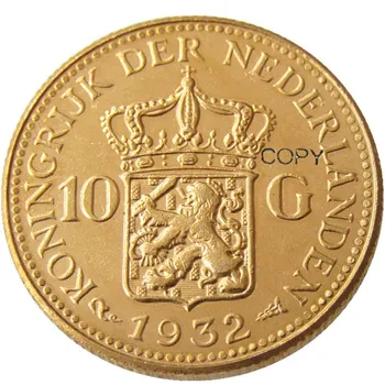 Nyderlandai, Wilhelmina I, 10 Gulden Rinkinys(1925-1933)5vnt Auksą, Sidabrą, Kopijuoti Monetas