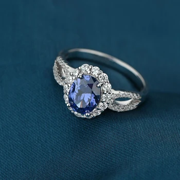 OEVAS 925 Sterlingas Sidabro Ovalo formos Safyras Vestuvių Žiedai Putojantis Didelis Anglies Diamond Engagement Vestuves Fine Jewelry