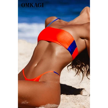 OMKAGI Kratinys Swimsuit Moterys Kietas Bikini 2019 Maudymosi Kostiumas, Paplūdimio Rankšluosčiai Mujer Vasaros Vieno Peties Bikini Karšto Pardavimo