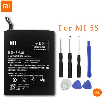 Originalus XiaoMi Mobiliojo Telefono Baterija BM36 Už Xiaomi Mi 5S MI5S Naujas Autentiškas Pakeisti Baterija, 3200mAh
