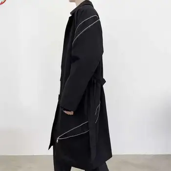 Originalus naujas švarkelis, vyriški ilgi paltai Yamamoto vėjo tamsiai nereguliarus užtrauktukas projekto 