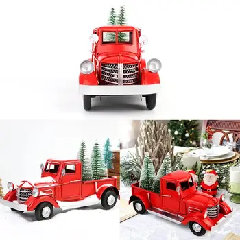 OurWarm Kalėdų Raudona Metalo Sunkvežimių Naujųjų Metų Namų Puošybai Rankų Darbo Lentelės Viršuje Dekoro Raudona Sunkvežimių Transporto Priemonę, Automobilio Modelį