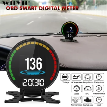 P15 Automobilių OBD2 HUD Head-Up Display Spidometro greičio viršijimo Įspėjimas, Aliejaus, Vandens Temp Daviklis Skaitmeninis OBD2 Diagnostikos Įspėjimo Sistema