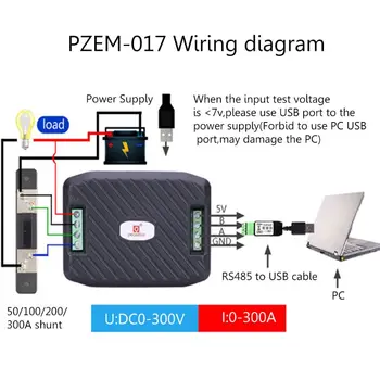 PZEM-017 DC Srovė Skaitiklis, Modbus RS485 Sąsajai Voltmeter Elektros Energijos Wattmeter 0-300V 50A/300A Perstūmimo USB Kabelis U4LB