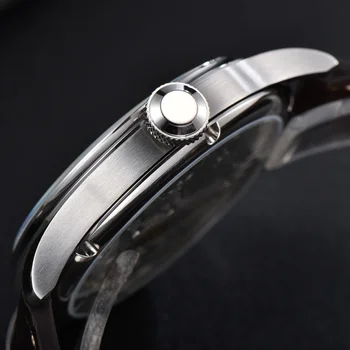 Parnis 44mm Black Dial Mechaninė Mens Watch ST3600 Vertus Likvidavimo Judėjimo Odos Band Apvalios Atveju Vyrų Laikrodis