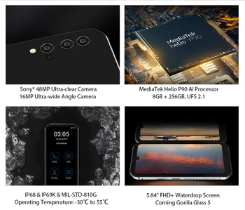 Pasaulinė Versija Blackview BV9900 Gel P90 IP68 Tvirtas Mobilusis Telefonas Octa Core 8GB 256 GB 48MP Quad Galinio vaizdo Kamera, Android 9.0 NFC