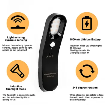 Pažangi Žmogaus Kūno Jutiklis Nakties Šviesos USB Mokamas LED Sienos Lempos Avarinio Apšvietimo Žibintuvėlis Pasukti LED Šviesos Siena