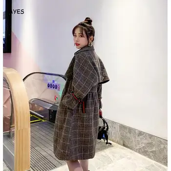 Plius Dydis Moterų Mados Kailis 2019 M. Rudenį Ilgomis Rankovėmis Pledas Kailis Korėjos Stiliaus Kailis Suknelė Su Diržo Pledas Striukė Ilgai Outwear