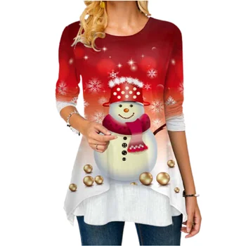Plus Size Kalėdų Senį Spausdinti Moterų marškinėliai ilgomis Rankovėmis Prarasti Atsitiktinis Animacinių filmų Ilgai, T marškiniai 3XL 4XL 5XL Linksmų Kalėdų Viršūnės