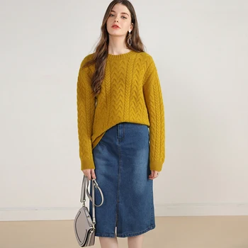 Prabanga žiemos naujų stilių kašmyras negabaritinių megztinis moterų mados kabelis megzti storio warmlong rankovės minkštas puloveriai