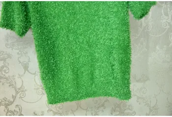 Prabangos Prekės ženklo Dizaineris Megztų Megztinių Moterims Paprasta, O Kaklo Plaukuotas Žalia Megzti trumpomis Rankovėmis Megztinis