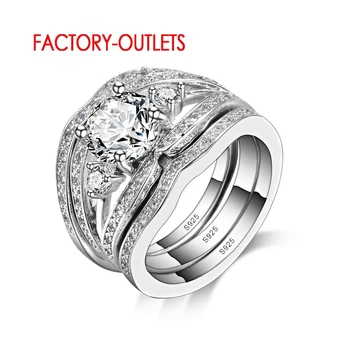 Prabangus Dizainas, Mados White Crystal Klasikinis 925 Moterų Vestuvių Žiedai Rinkiniai Papuošalai, Aksesuarai