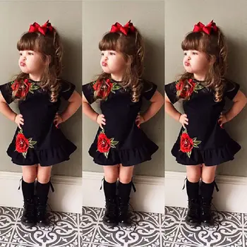 Pudcoco Mergina Dress JAV Bamblys Vaikams, Kūdikių Mergaitės 3D Gėlių Vasaros Šalis Suknelė Sundress Drabužius 0-4T