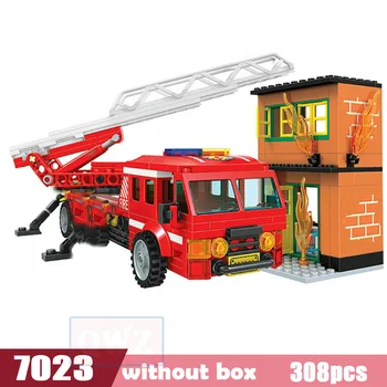 QWZ Miesto Priešgaisrinės Stoties Pastato Blokus Ugniagesiai Duomenys Miestą Sunkvežimių Apšviesti Plytų Žaislai Vaikams Dovanų