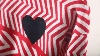 Qooth O-veck Džemperis Moterims Puloveriai Ins Dryžuotas Megztiniai 2020 M. Pavasarį Meilės Mezgimo Atsitiktinis Palaidų Nukentėjo Spalvos Džemperiai QH2216