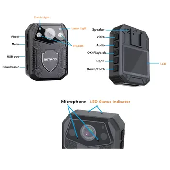 RETEVIS RT77 infraraudonųjų SPINDULIŲ Naktinio Matymo Nešiojami Mini Kameros policijos kamera su 2 Colių Ekranas 16G Atminties Motociklo vairavimo diktofonas