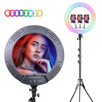 RGB Spalvinga Šviesos Žiedas 18 colių 45 cm Trikojis Stovas Telefono Įrašą Turėtojas Selfie Lempos Vaizdo Live Fotografija Apšvietimo Ringlights