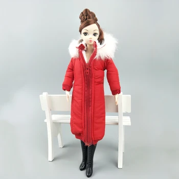 Raudona Žiemą Dėvėti Ilgas Kailis Barbie Lėlės Komplektus Parko Už 1/6 BJD Lėlių Striukė 1:6 Lėlės Priedai Vaikams, Žaislas