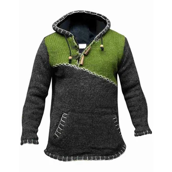 Retro Vyrų Nelaimę Susiuvimo Megztinis Megztinis Rudenį, Žiemą Atsitiktinis Gobtuvu Megztiniai Džemperiai Spalvų Megztiniai