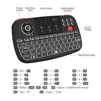Rii i4 Mini rusų Klaviatūra 2.4 G Bluetooth Dvigubos Rūšių Laikomo Fingerboard Apšvietimu Pelės Touchpad Nuotolinio TV Box PC