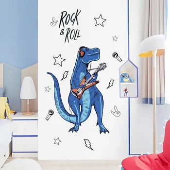 Rock Roll Dinozaurų Sienų Lipdukai Vaikų Kambario Animacinių filmų Gyvūnų Namų Dekoro Meno Viny PVC Tapetai Kūrybos Durų Šaldytuvas Apdaila