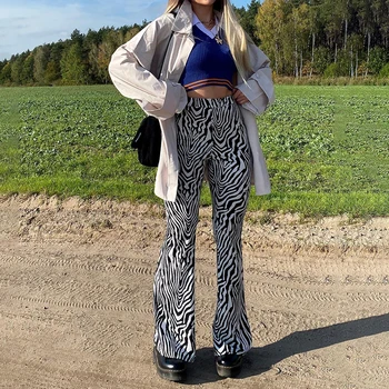 Rockmore Zebra modelio Aukšto Juosmens flare Kelnės Moterims Y2K Streetwear Žiemos Mados Estetinės Pločio Kojų Kelnės Cargo Kelnės Capris