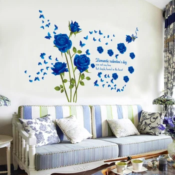 Romantiška Blue Rose Siena Lipdukas Miegamojo Duris, Kambarį, Langą Stiklo Apdaila PVC Freskos Pastrol Nuimamas 