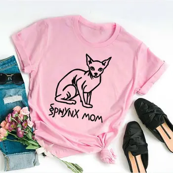 Rožinė Sfinksas Mama Mama Mama Print Plus Size Raidžių Moterų marškinėliai 90s Medvilnės Apvalus O-kaklo trumpomis Rankovėmis Viršuje Tees Ponios, Mergaitės