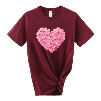 Rožinė širdis gėlių Spausdinti Moterų marškinėlius Medvilnės Atsitiktinis Juokingi marškinėliai Dovanų 90s Lady Yong Mergina Lašas Laivas S-2XL Valentino Diena Dovana