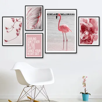 Rožinės Spalvos Plunksnos Gėlių Flamingo Citatos Sienos Meno Tapybos Drobės Kraštovaizdžio Šiaurės Plakatai Ir Spausdina Sienos Nuotraukas, Už Kambarį