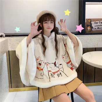 Rudenį ir žiemą cute kačių ausys harajuku tendencija plius aksomo sutirštės studentų lolita moterų Japonijos minkštas mergina šiltas apsiaustas skara