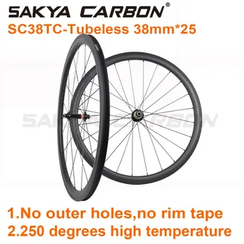 SC38TC-Tubuless anglies 700C ratais Jokio išorinio tvirtinimo taškai 38x25mm tubeless anglies ratus keliais dviračio ratai bazalto stabdymo paviršius