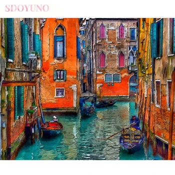 SDOYUNO Venecija miesto kraštovaizdžio aliejaus tapybos numerių komplektai suaugusiems spalva, skaičius, akriliniai dažai HandPainted namų dekoro