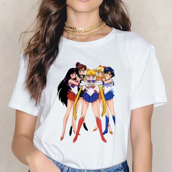 Sailor moon marškinėliai harajuku moterų kawaii Anime katė sailor moon marškinėlius moterų top grafinis tee vasaros marškinėliai Atsitiktinis Animacinių filmų