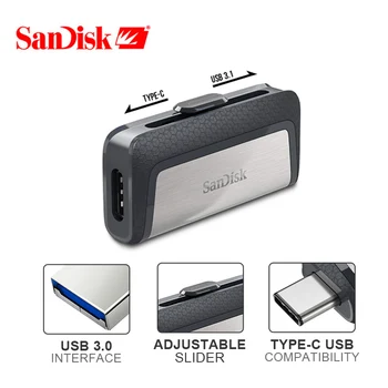 Sandisk tipo-C USB 3,1 256G Pendrive 64GB U Disko DUAL DRIVE USB Flash Drive 32GB 128 GB Memory Stick Dual OTG, USB 