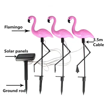 Saulės Flamingo Šviesos diodų (LED) 3Pcs/daug LED Saulės Sodas Vandeniui Saulės naktinė lempa Už Sodo Puošmena Saulės Skydelio Apšvietimas, Vejos