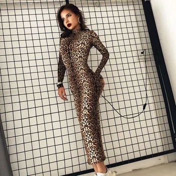 Seksualus Leopardas Spausdinti Ilga Suknelė Bodycon Komplektus Šalis Suknelė Skraiste Femme Šalies Naktinis Klubas Rudens Žiemos Drabužių Vestidos