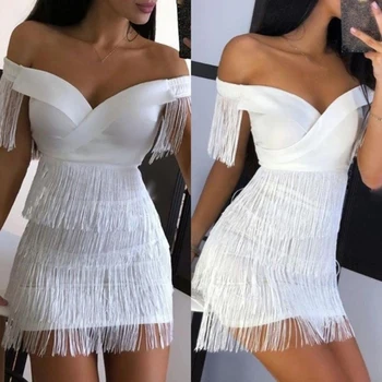 Seksualus Rankovių Bodycon Mini Suknelė Moterims Balta Off Peties Kutas Moterų Trumpos Suknelės 2020 M. Vasarą Šalies Klubas Tvarstis Vestidos