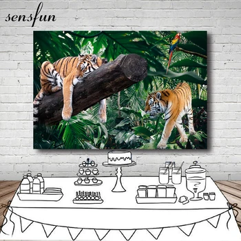 Sensfun Laukinių Tigrų Forest Green Backdrops Fotografijos Vaikai Safari Džiunglėse Gimtadienio Sluoksnių Užsakymą Photocall