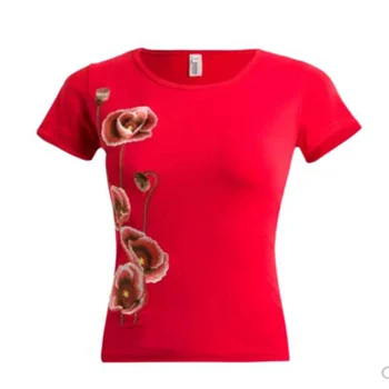 Siuvinėjimo Vasaros T-Shirt Moterims trumpomis Rankovėmis Atsitiktinis t shrit Panele O-Kaklo Medvilnės Tees Viršūnes Moterų 5XL plius dydžio Prekės ženklo Drabužių