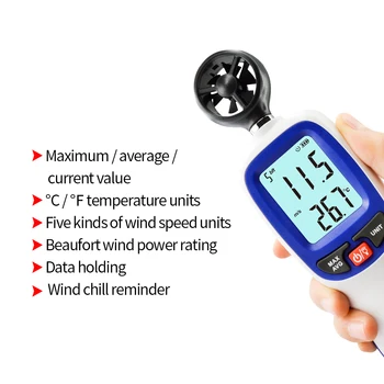 Skaitmeninis Vėjo greičio Matuoklis Naudojamo Oro Srautas priemonės Indikatorius Temperatūros LCD Ekranas Auto Tachometras WT82